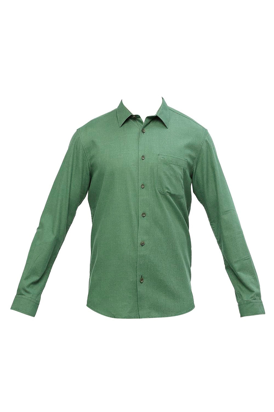BASICS SLIM FIT PINE GREEN POLYESTER COTTON LYOCEL TWILL MELANGE SHIRT