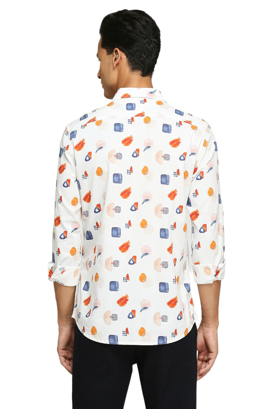 BASICS SLIM FIT COCONUT MILK WHITE COTTON VISCOSE DIGITAL PRINTED SHIRT