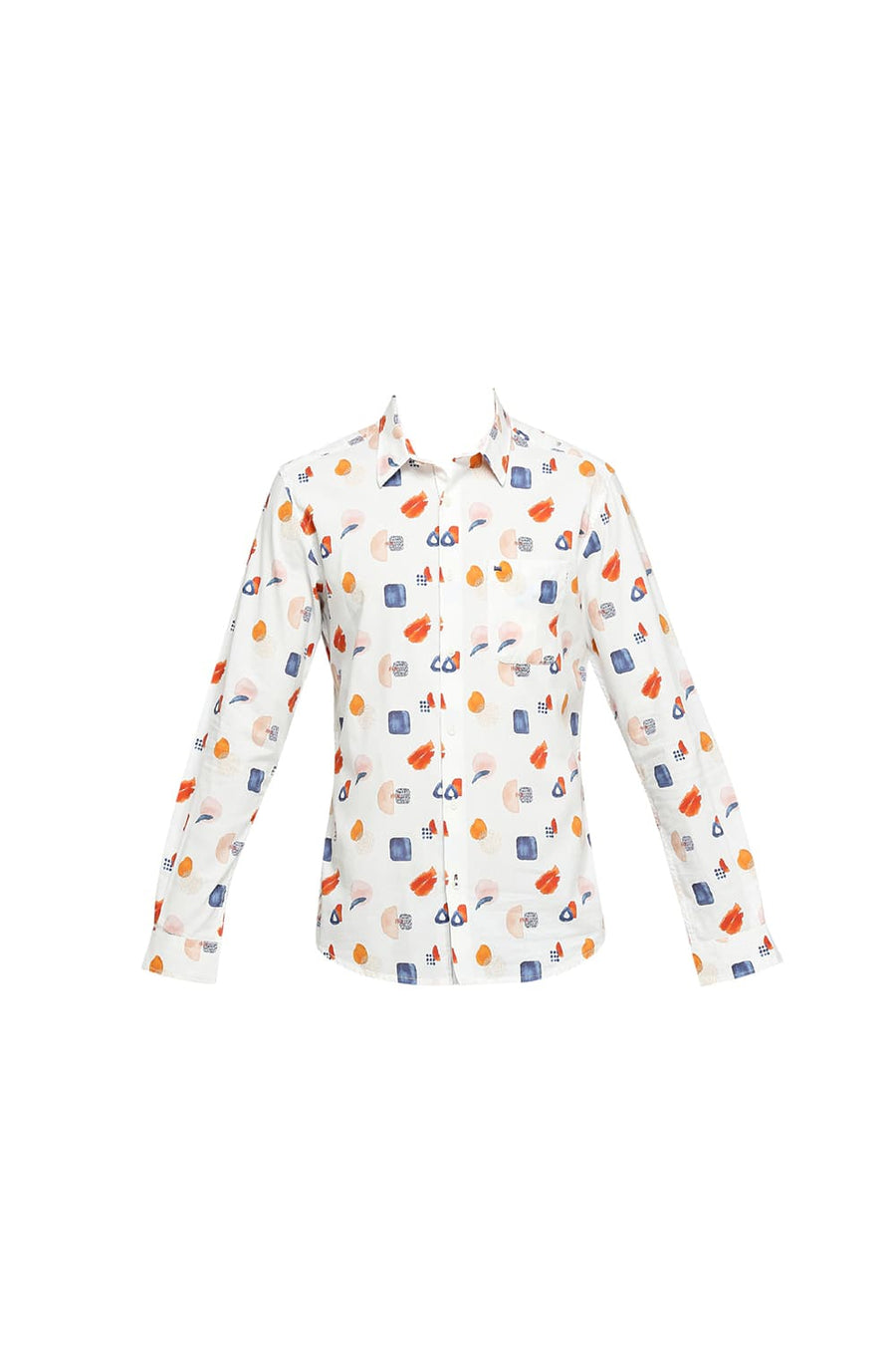 BASICS SLIM FIT COCONUT MILK WHITE COTTON VISCOSE DIGITAL PRINTED SHIRT