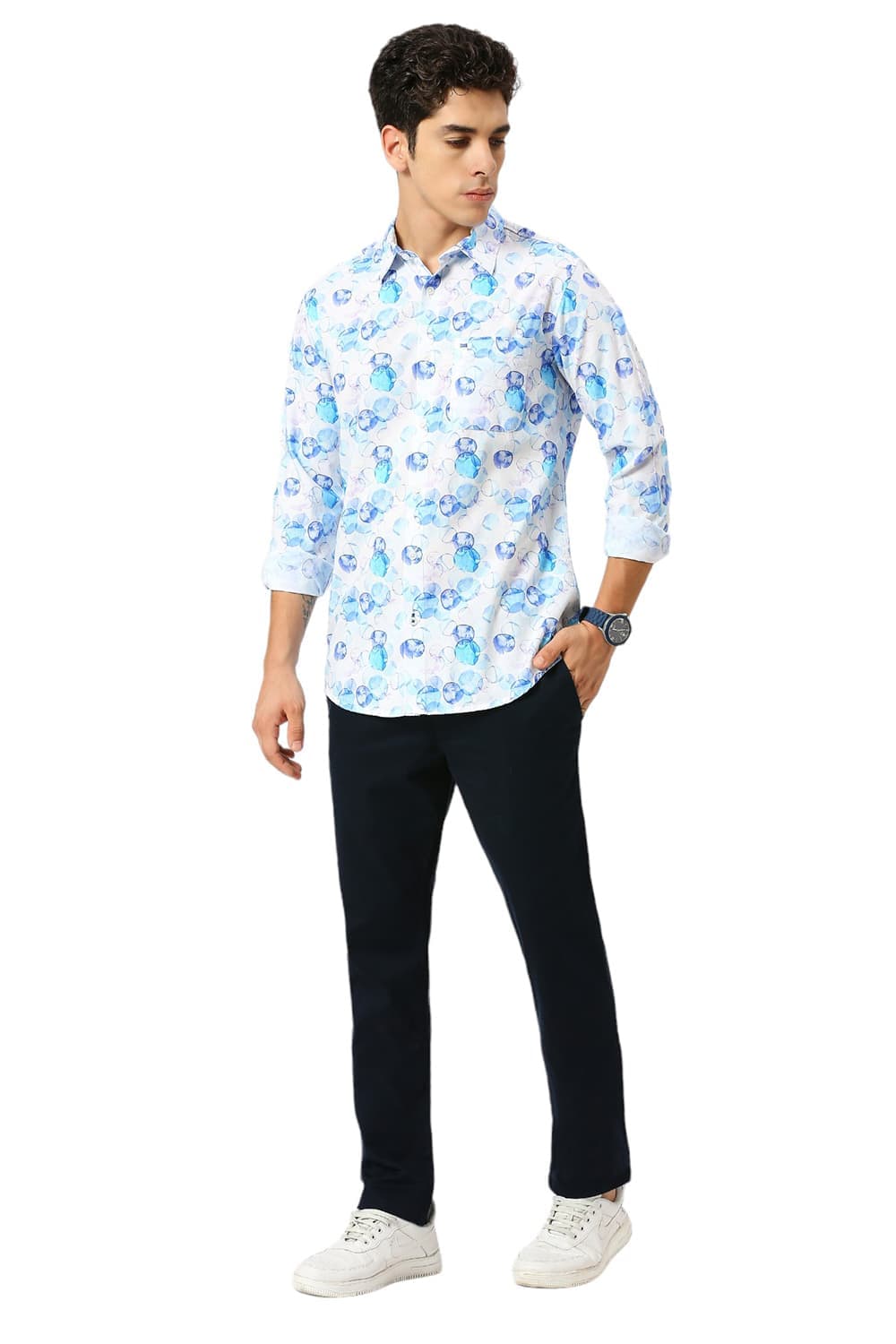 SLIM FIT COTTON VISCOSE PRINTED SHIRT