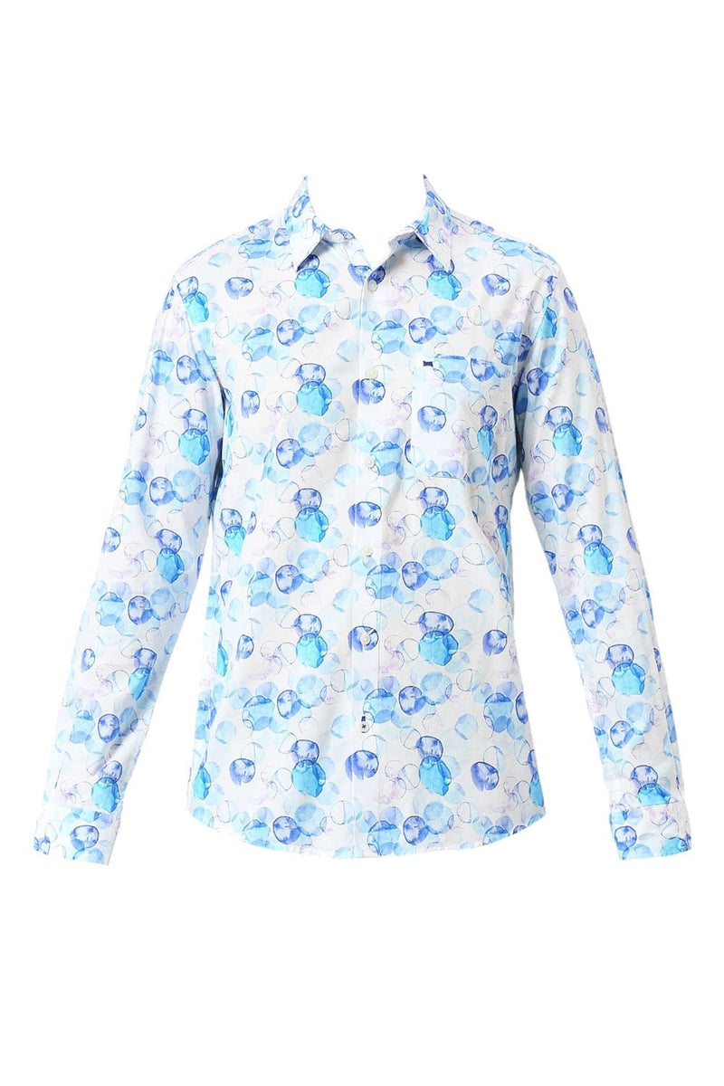 SLIM FIT COTTON VISCOSE PRINTED SHIRT