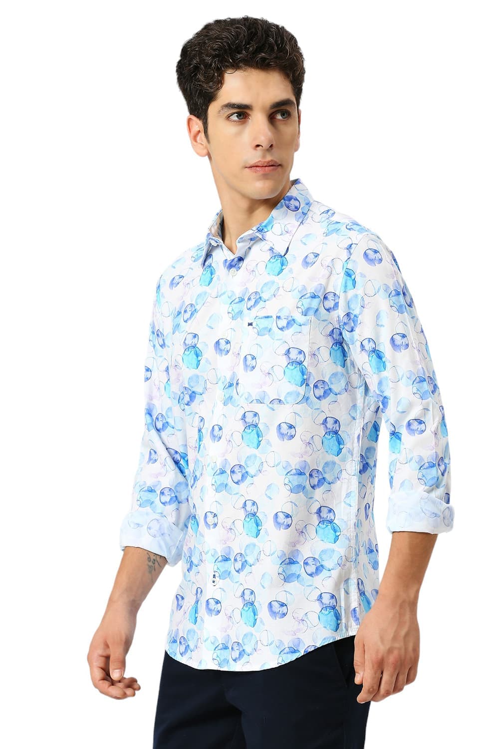 SLIM FIT COTTON VISCOSE PRINTED SHIRT