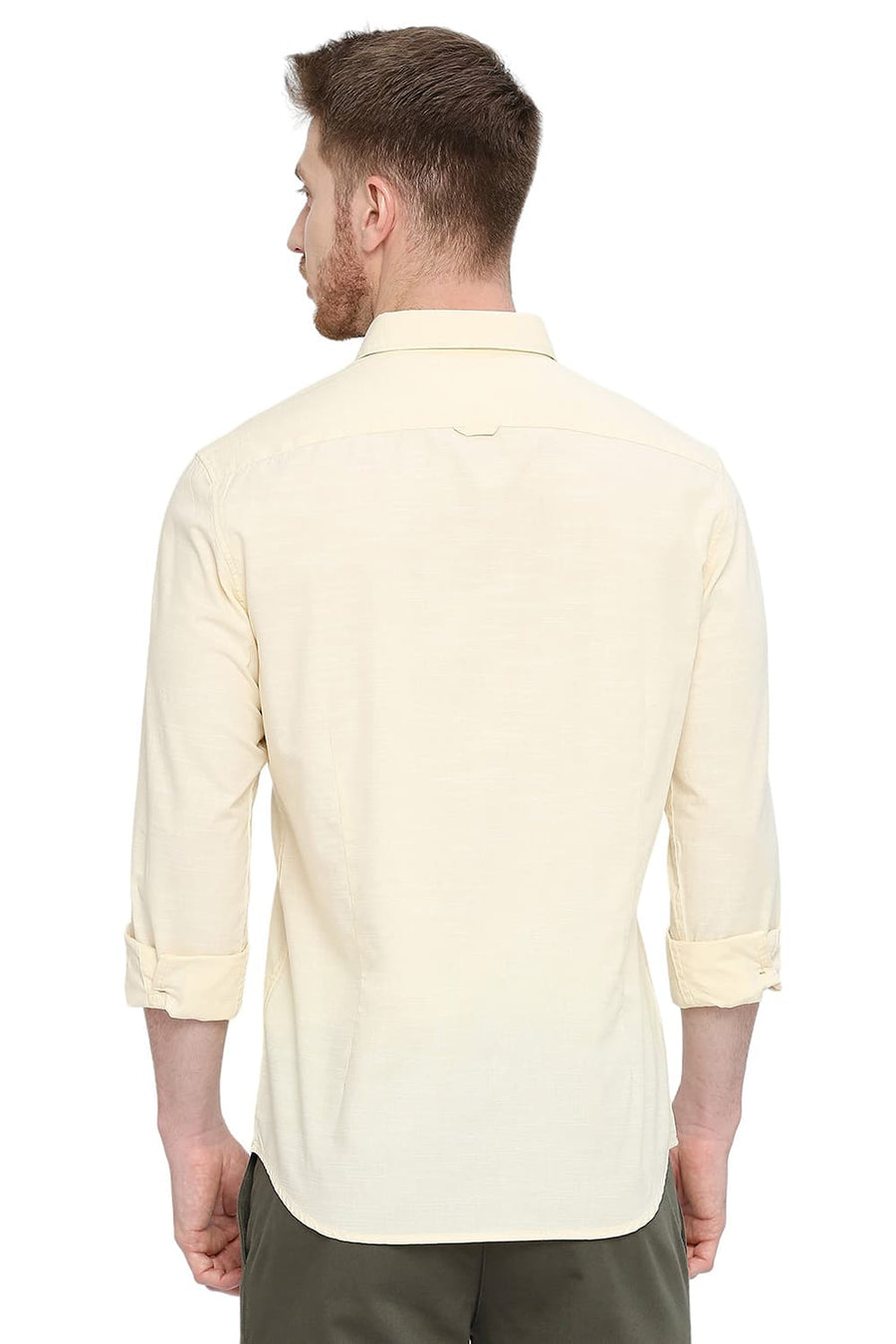 BASICS SLIM FIT RAFFIA ECRU COTTON SLUB SHIRT