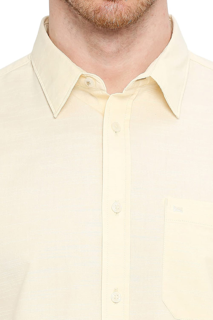 BASICS SLIM FIT RAFFIA ECRU COTTON SLUB SHIRT