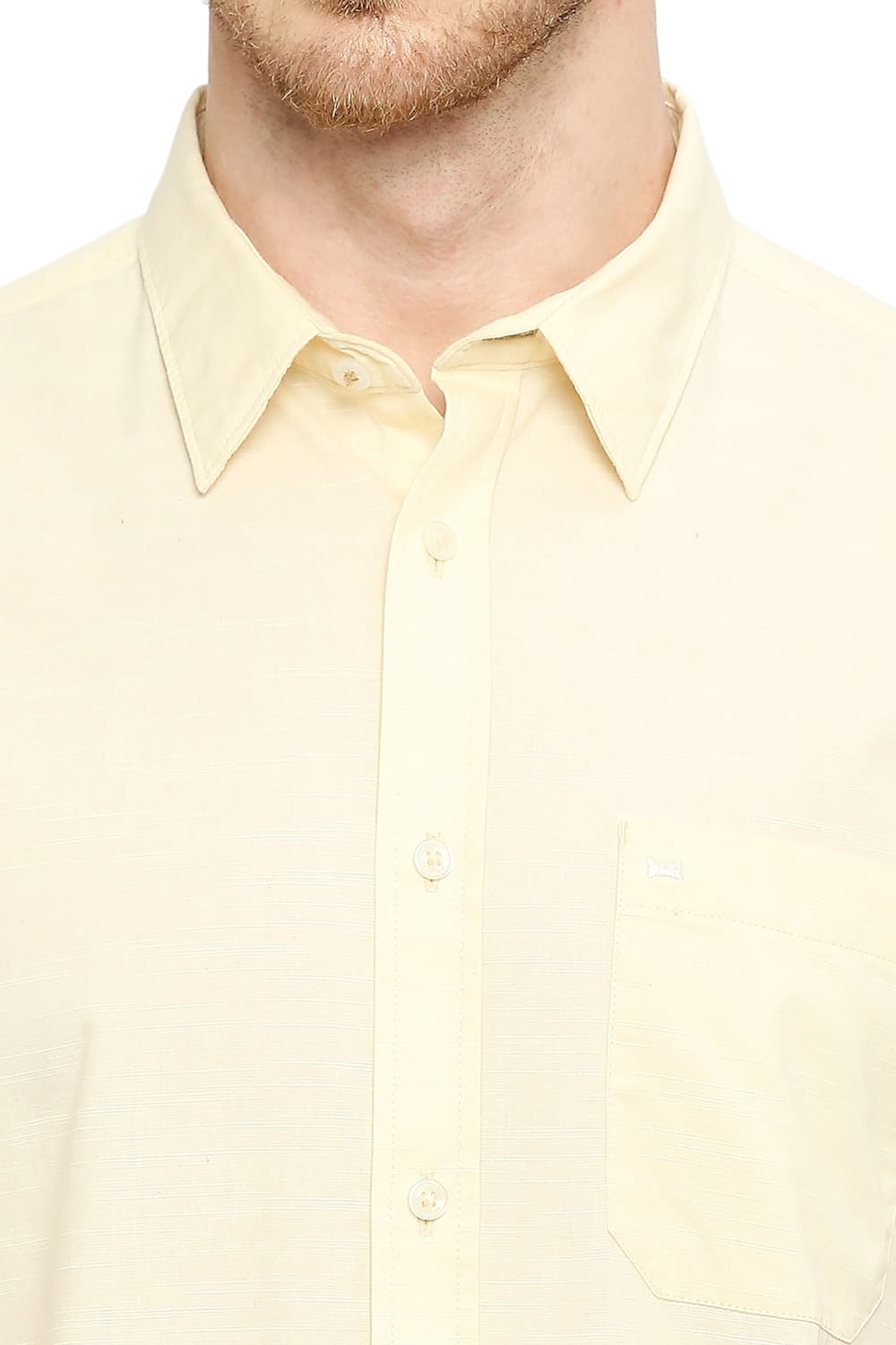 BASICS SLIM FIT COTTON SLUB HALFSLEEVES SHIRT