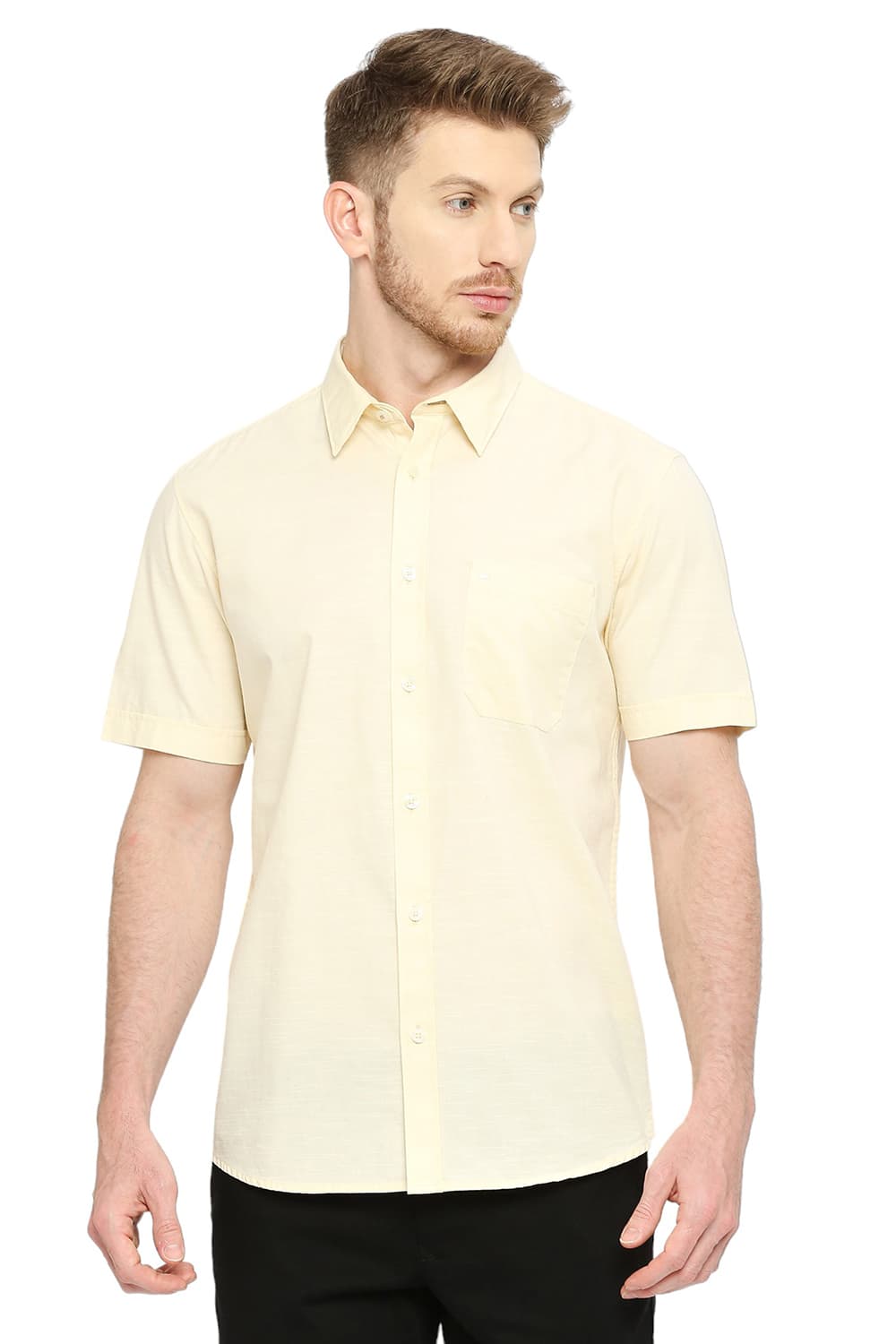 BASICS SLIM FIT COTTON SLUB SHIRT