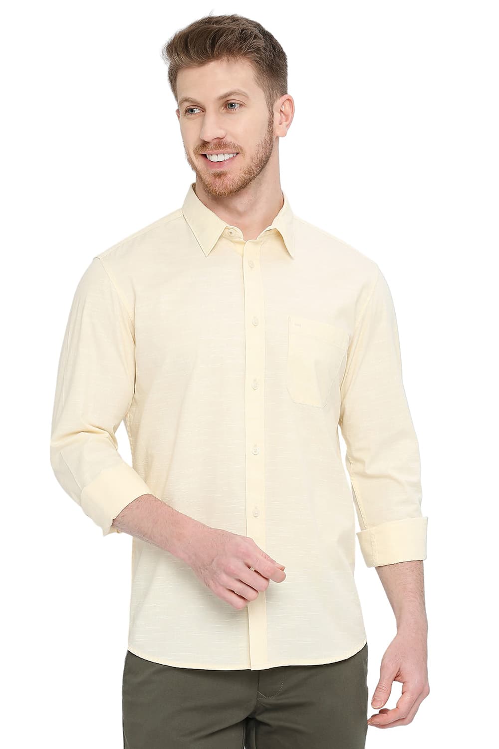 BASICS SLIM FIT COTTON SLUB SHIRT