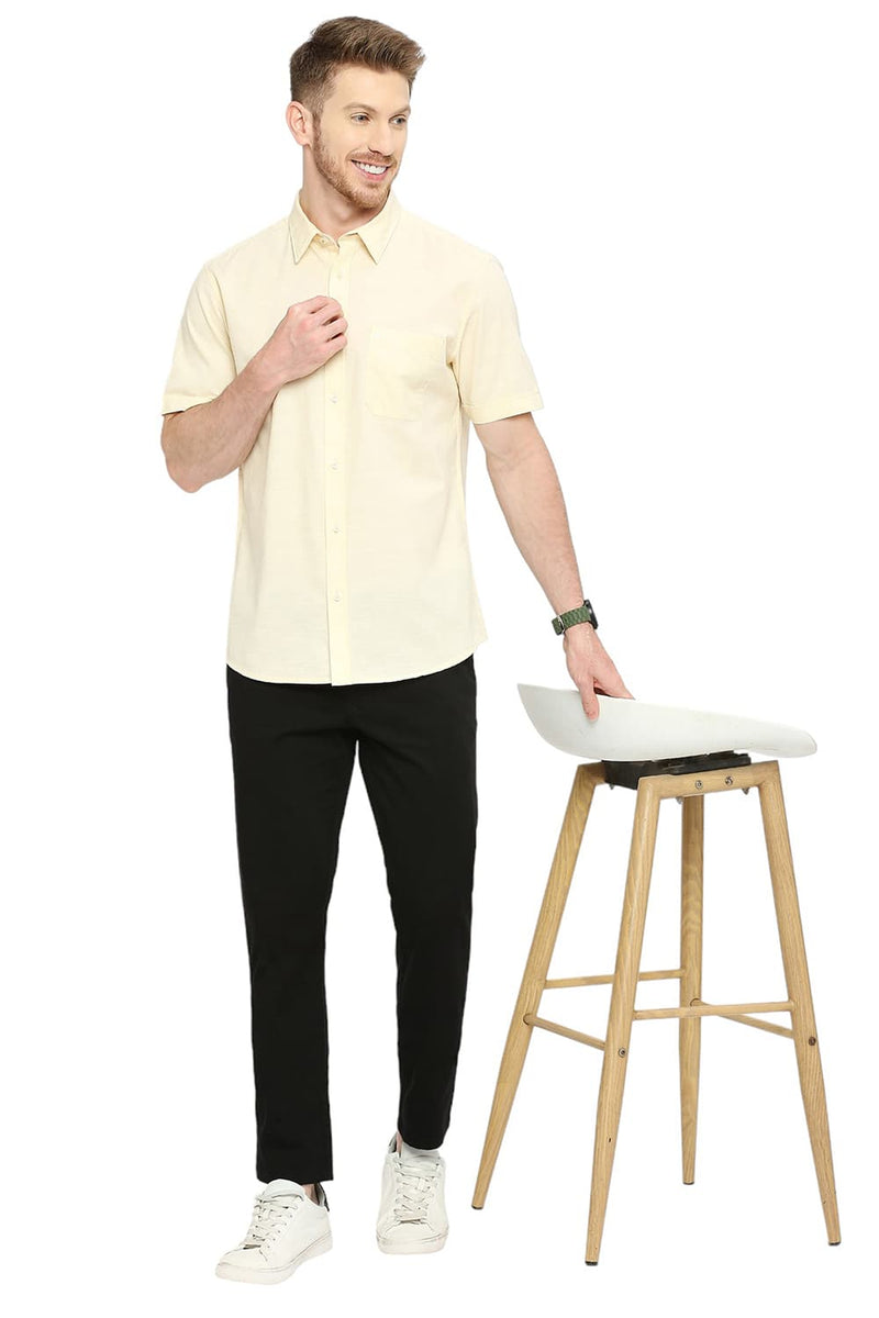 BASICS SLIM FIT COTTON SLUB HALFSLEEVES SHIRT