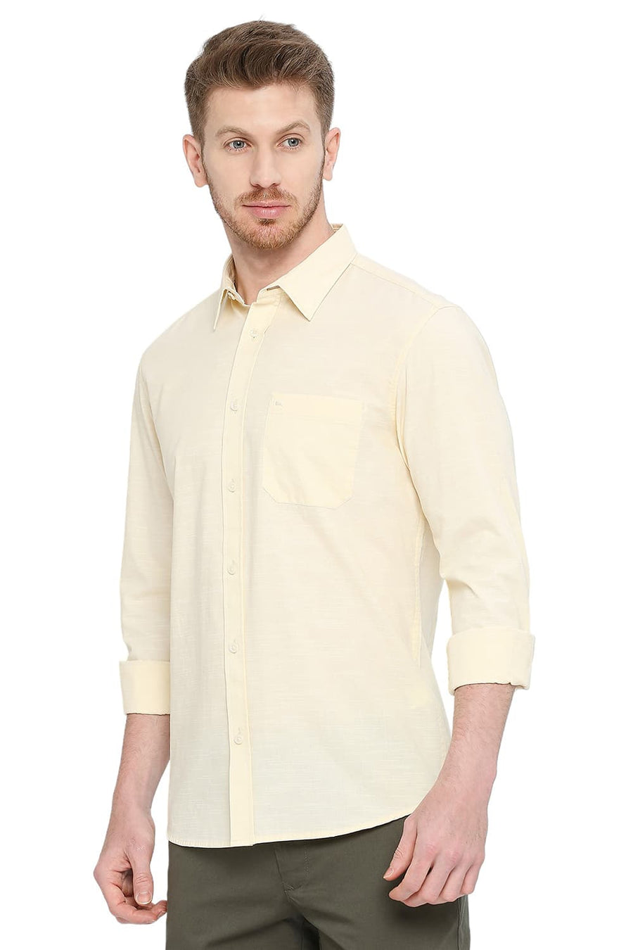 BASICS SLIM FIT RAFFIA ECRU COTTON SLUB SHIRT