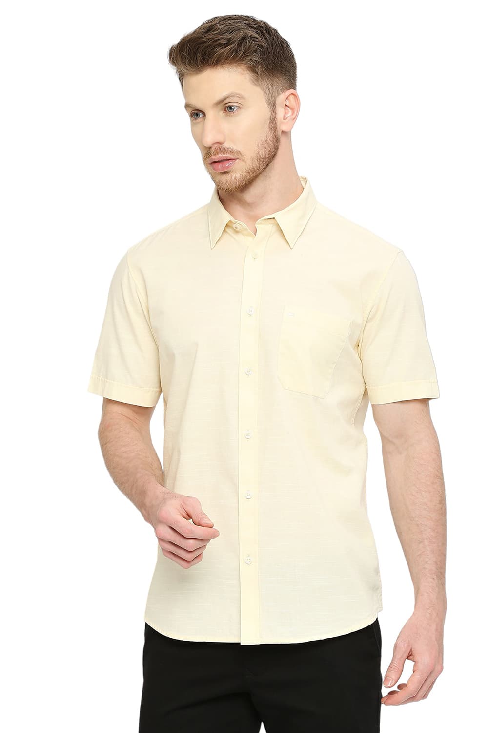 BASICS SLIM FIT COTTON SLUB HALFSLEEVES SHIRT