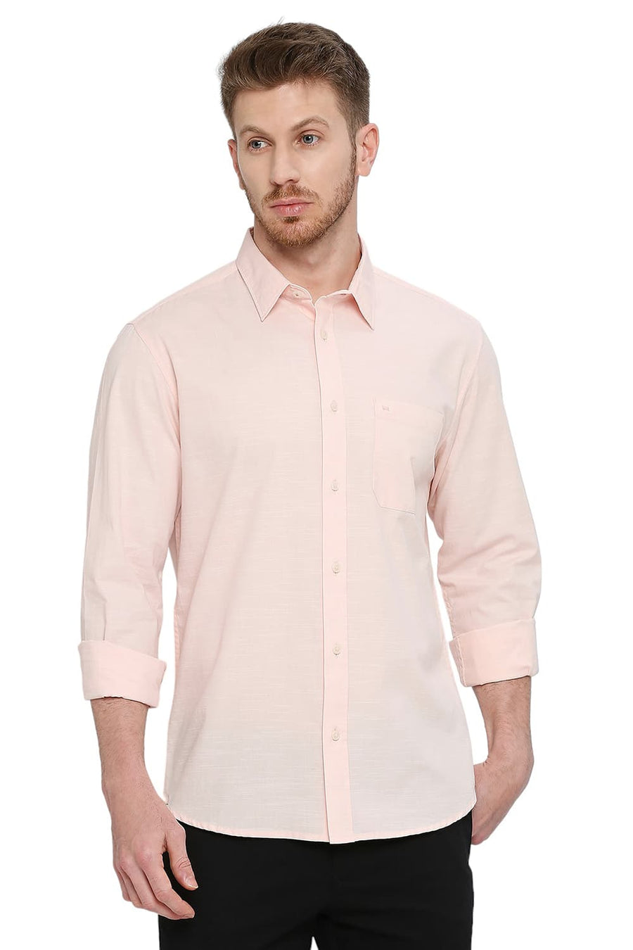 BASICS SLIM FIT QUARTZ PINK COTTON SLUB SHIRT