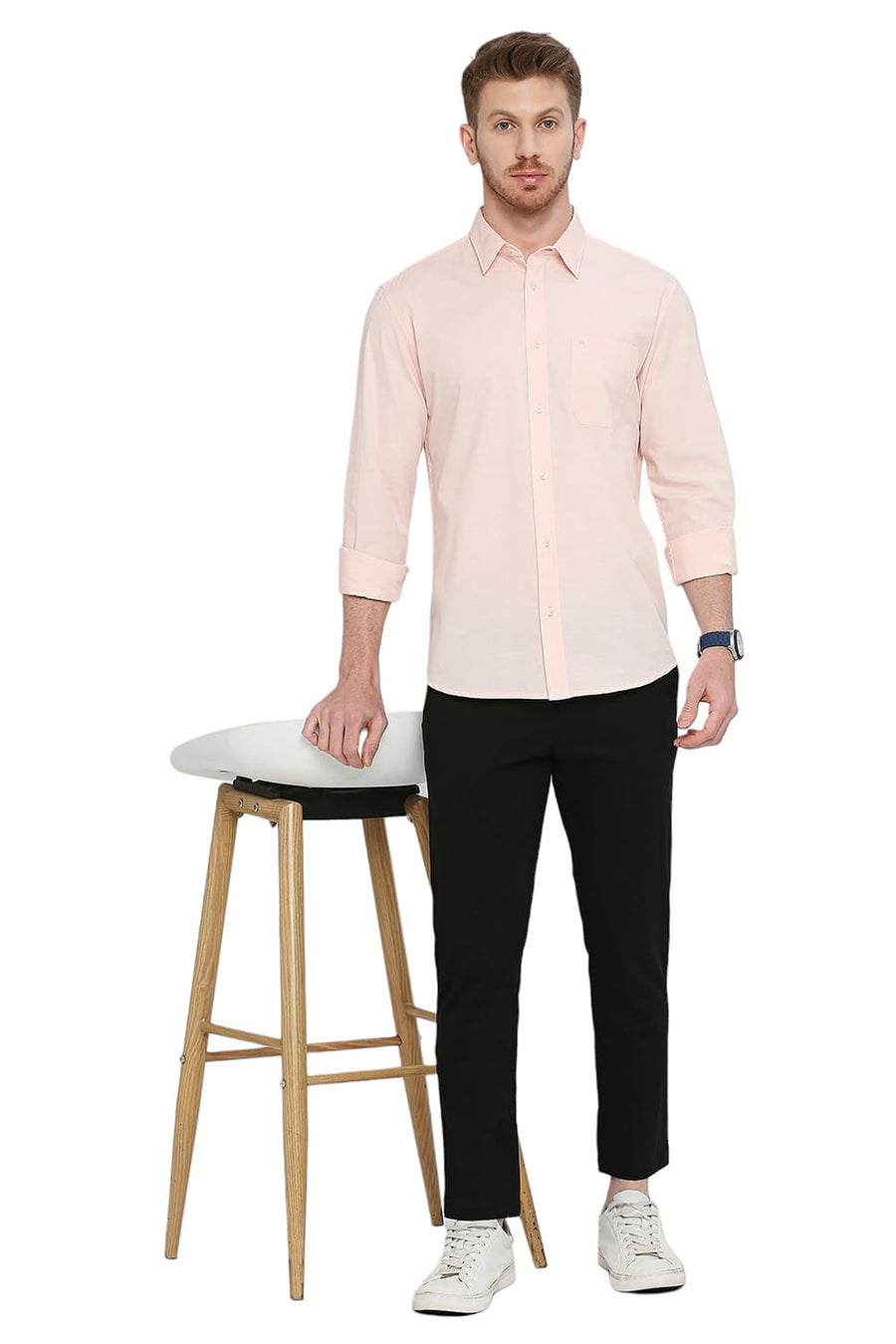 BASICS SLIM FIT QUARTZ PINK COTTON SLUB SHIRT