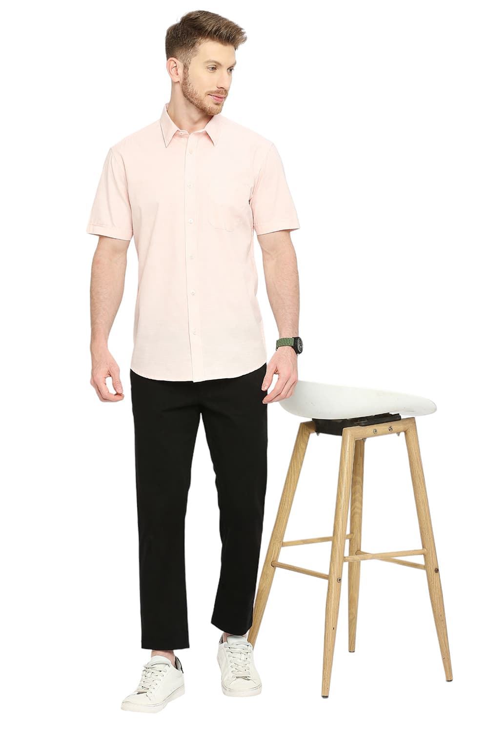 BASICS SLIM FIT COTTON SLUB HALFSLEEVES SHIRT