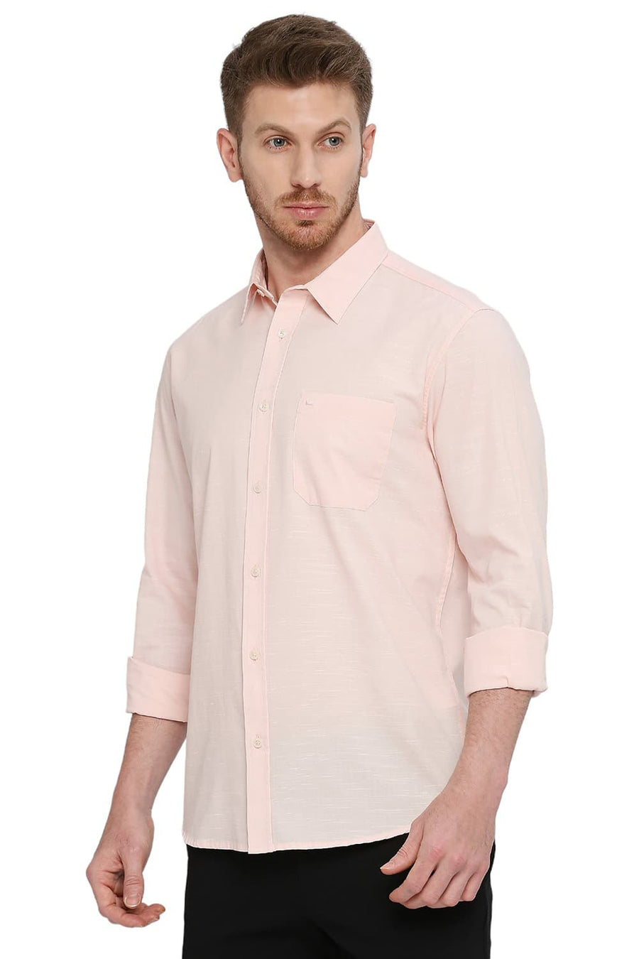 BASICS SLIM FIT QUARTZ PINK COTTON SLUB SHIRT
