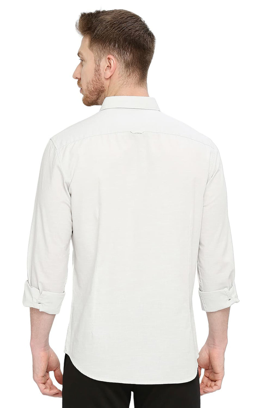 BASICS SLIM FIT SLEET GREY COTTON SLUB SHIRT