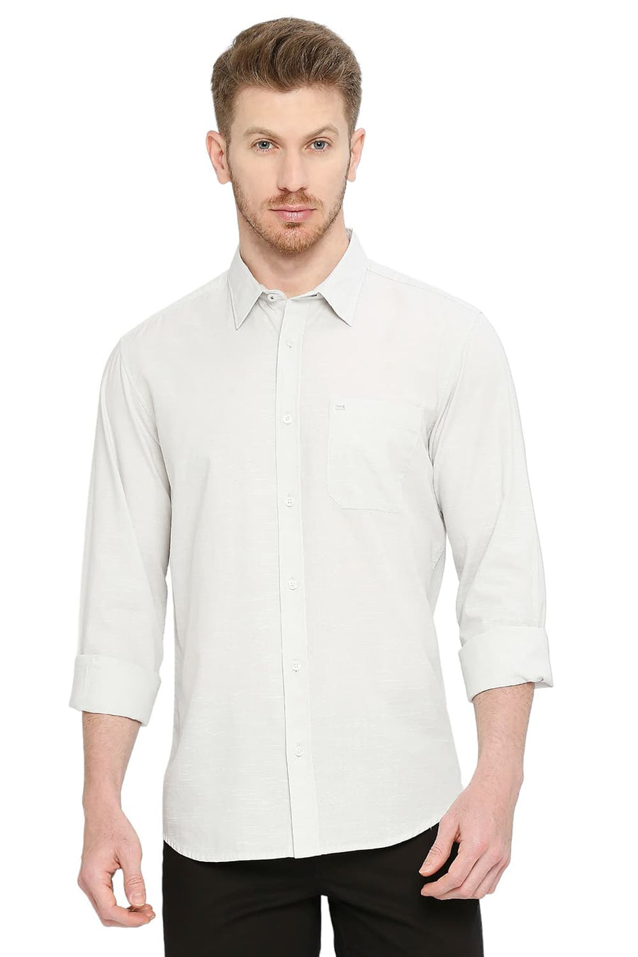 BASICS SLIM FIT SLEET GREY COTTON SLUB SHIRT