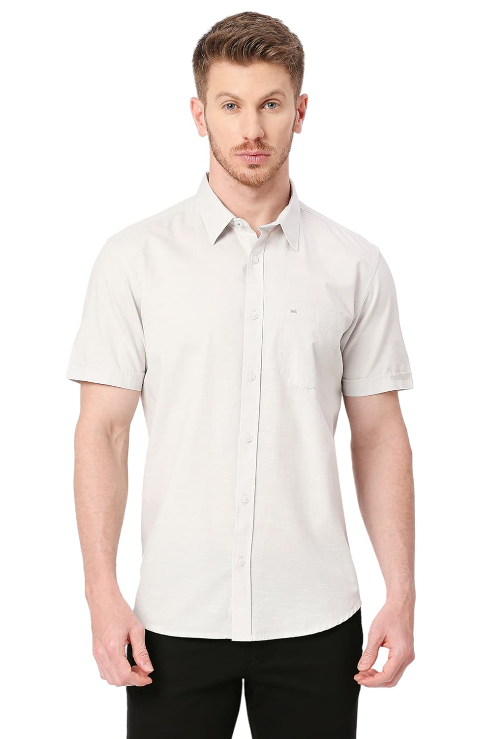 BASICS SLIM FIT COTTON SLUB HALFSLEEVES SHIRT