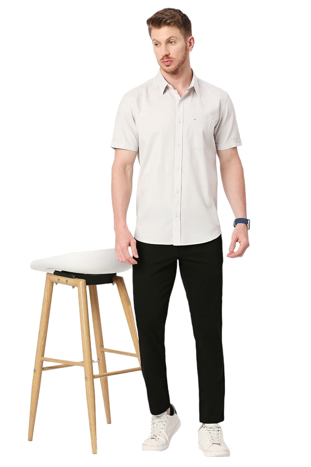 BASICS SLIM FIT COTTON SLUB HALFSLEEVES SHIRT