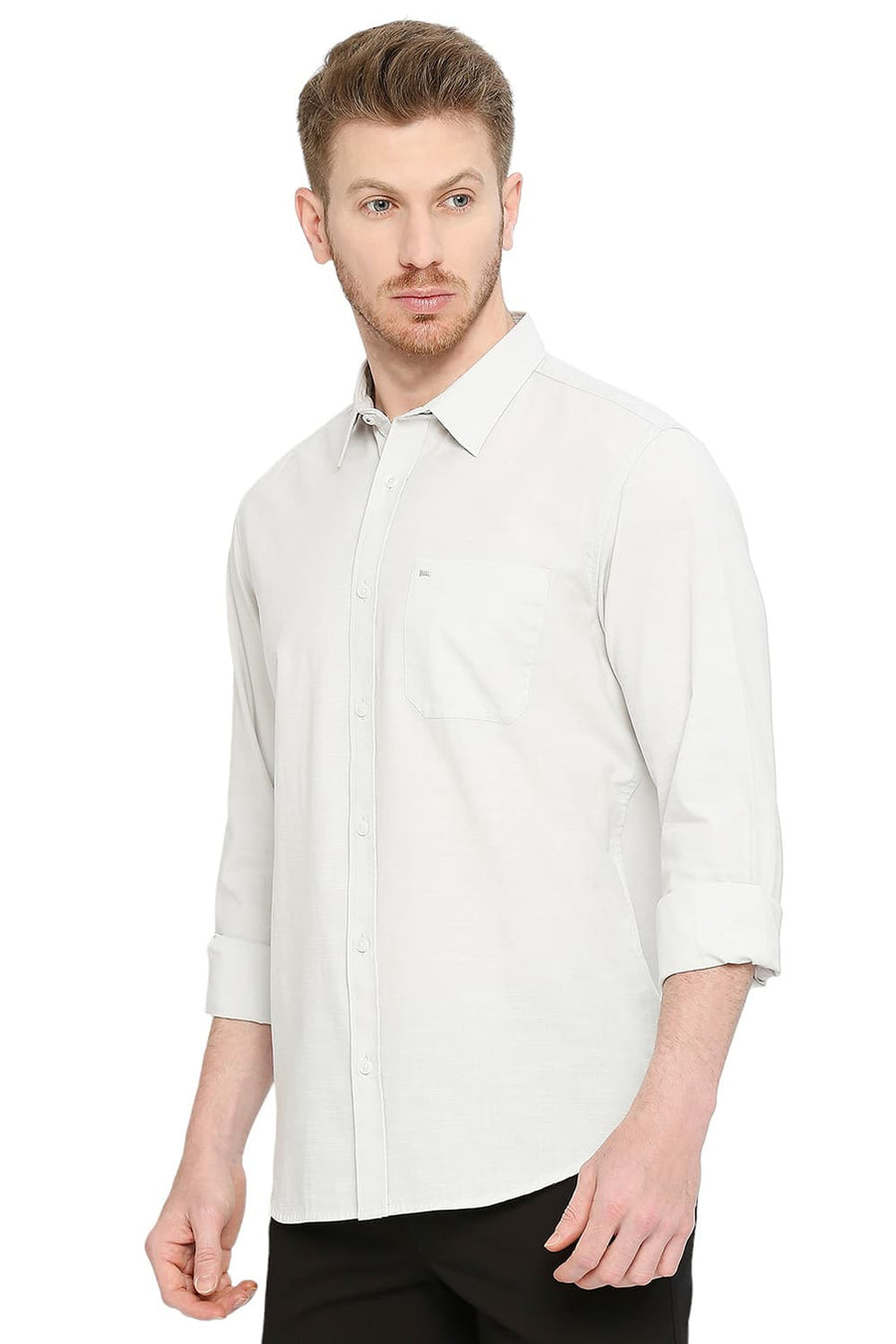 BASICS SLIM FIT SLEET GREY COTTON SLUB SHIRT