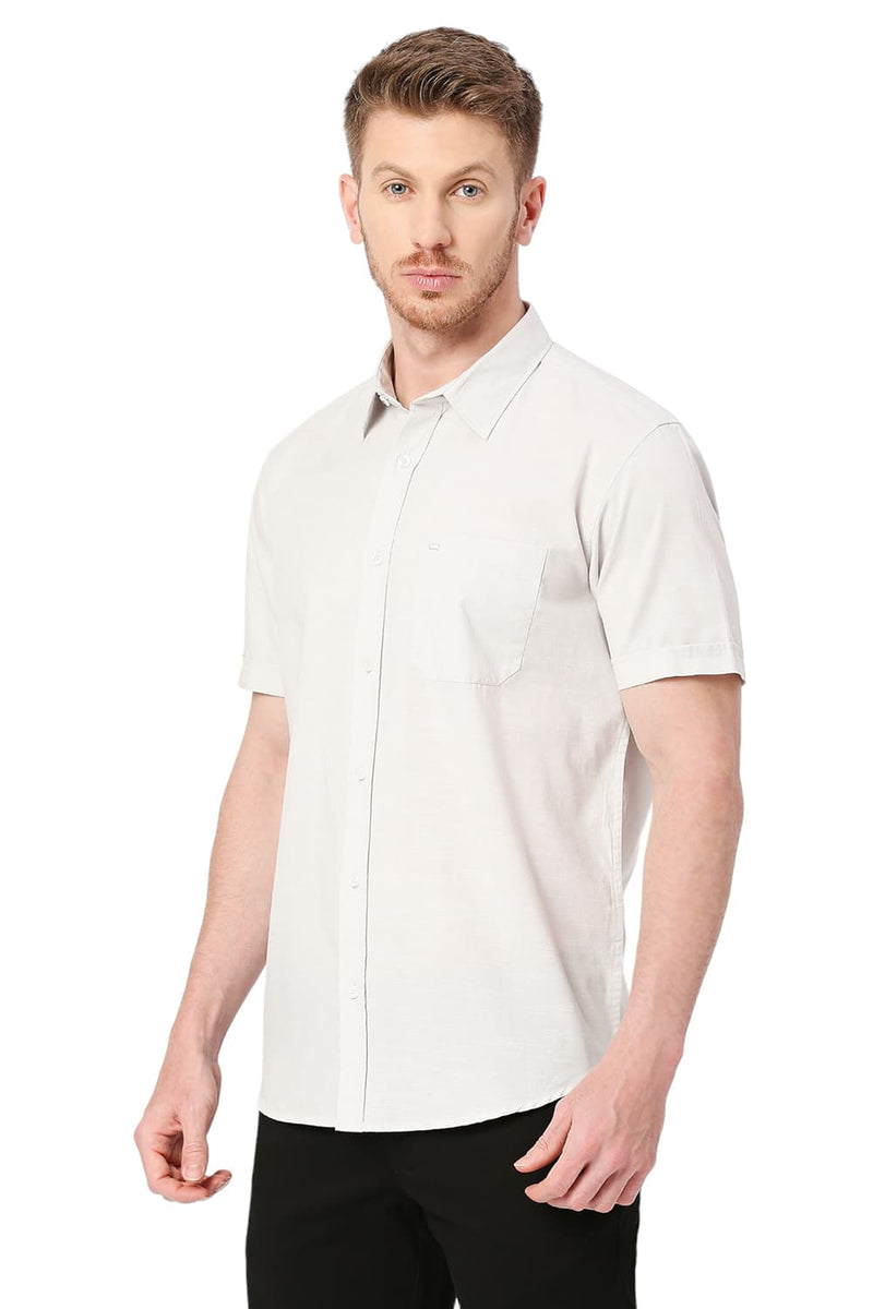 BASICS SLIM FIT COTTON SLUB HALFSLEEVES SHIRT