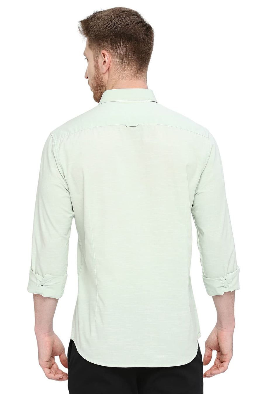 BASICS SLIM FIT HONEYDEW GREEN COTTON SLUB SHIRT