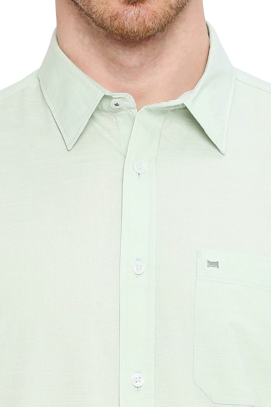BASICS SLIM FIT HONEYDEW GREEN COTTON SLUB SHIRT