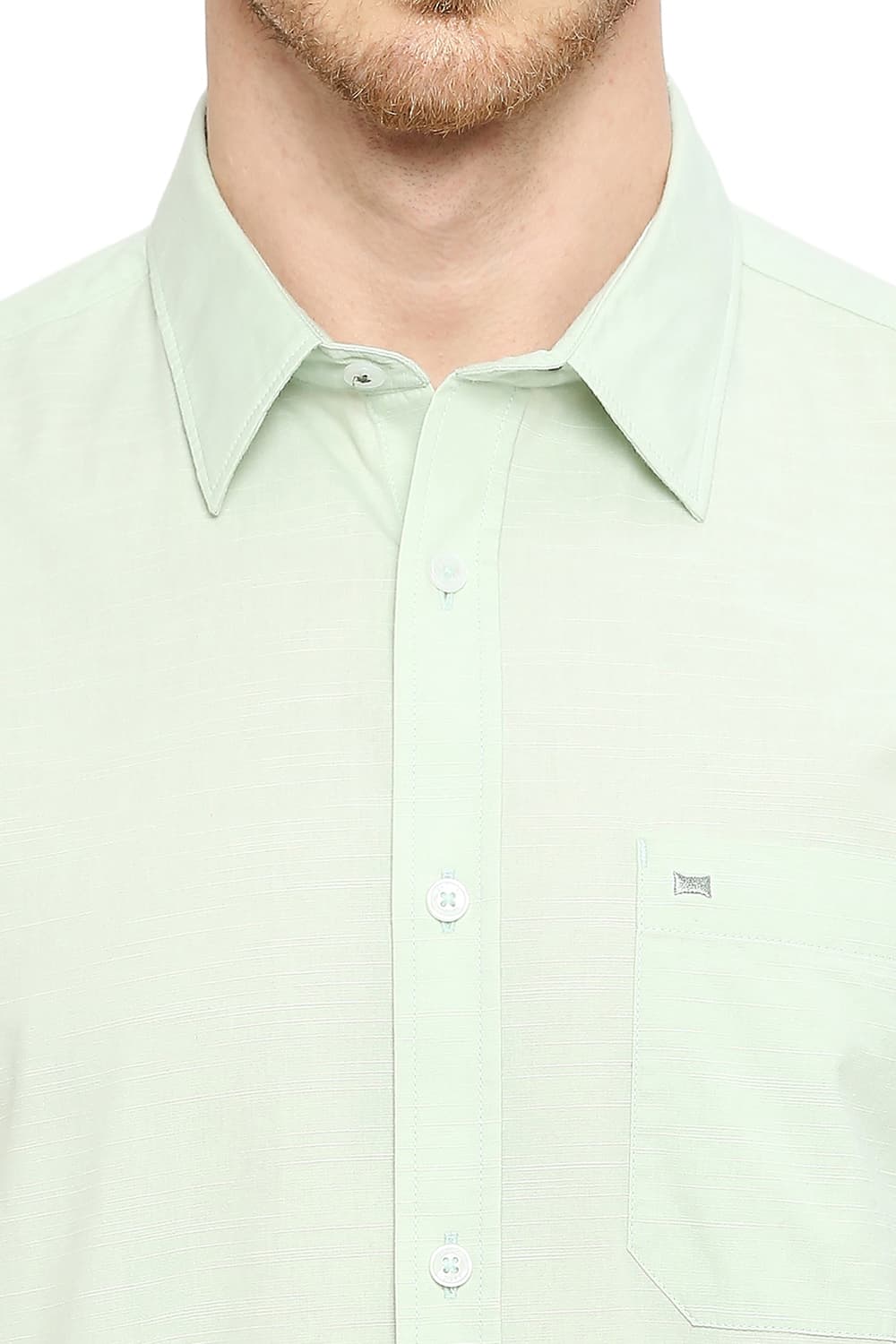 BASICS SLIM FIT COTTON SLUB HALFSLEEVES SHIRT