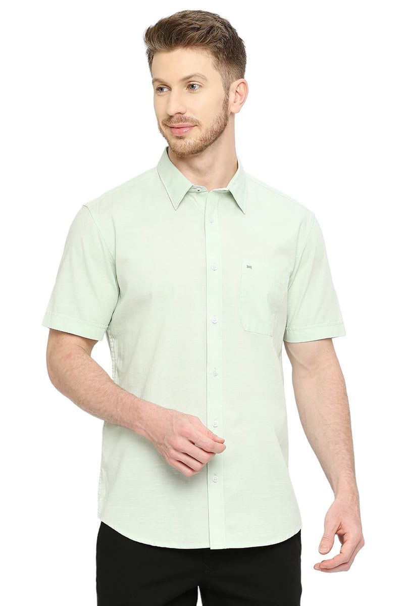 BASICS SLIM FIT COTTON SLUB HALFSLEEVES SHIRT