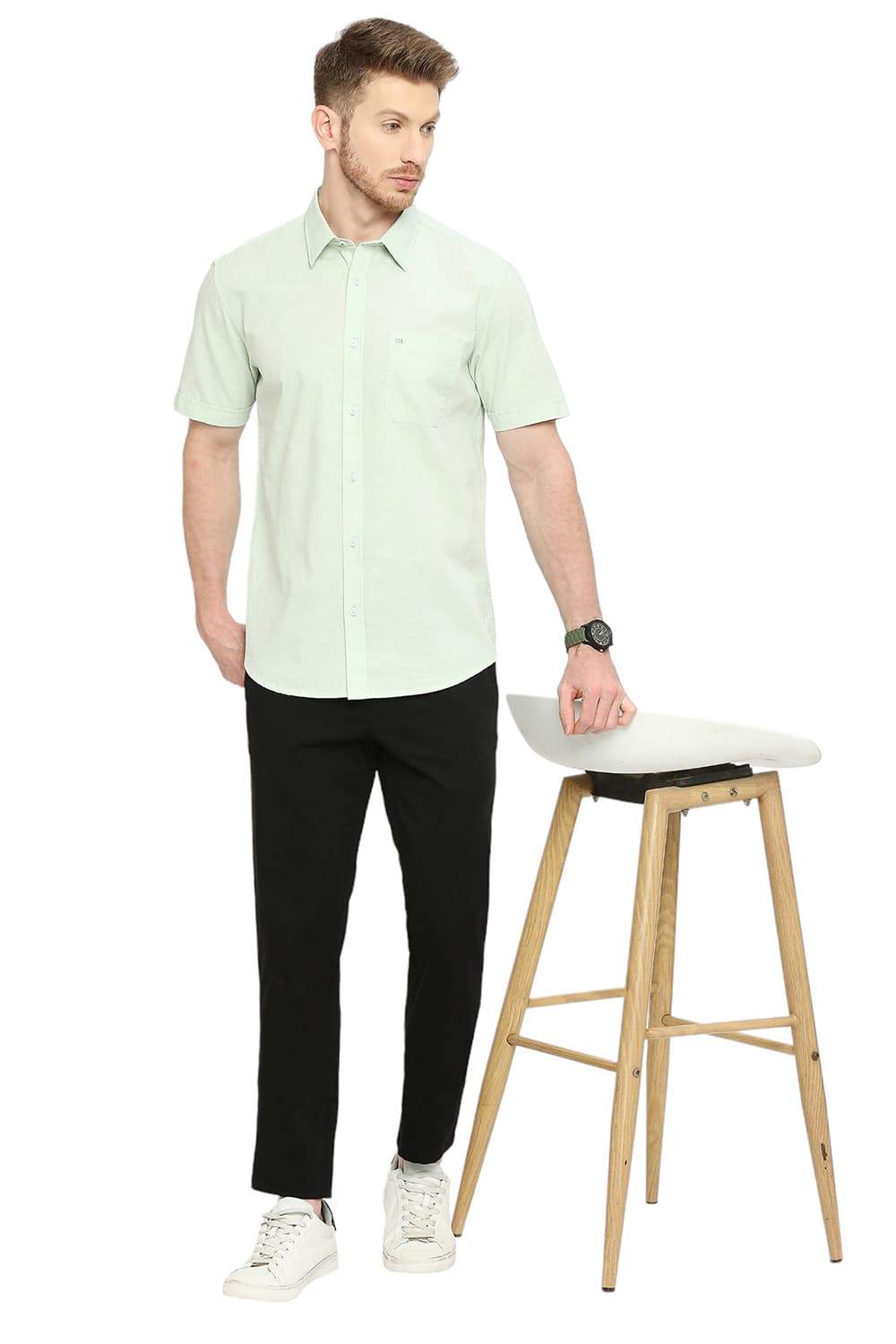 BASICS SLIM FIT COTTON SLUB HALFSLEEVES SHIRT