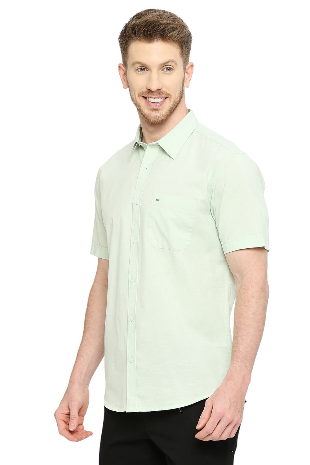 BASICS SLIM FIT COTTON SLUB HALFSLEEVES SHIRT