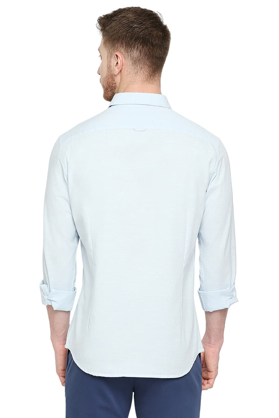 BASICS SLIM FIT AIR BLUE COTTON SLUB SHIRT