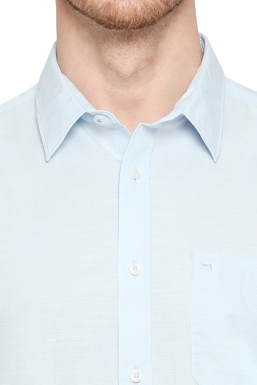 BASICS SLIM FIT AIR BLUE COTTON SLUB SHIRT