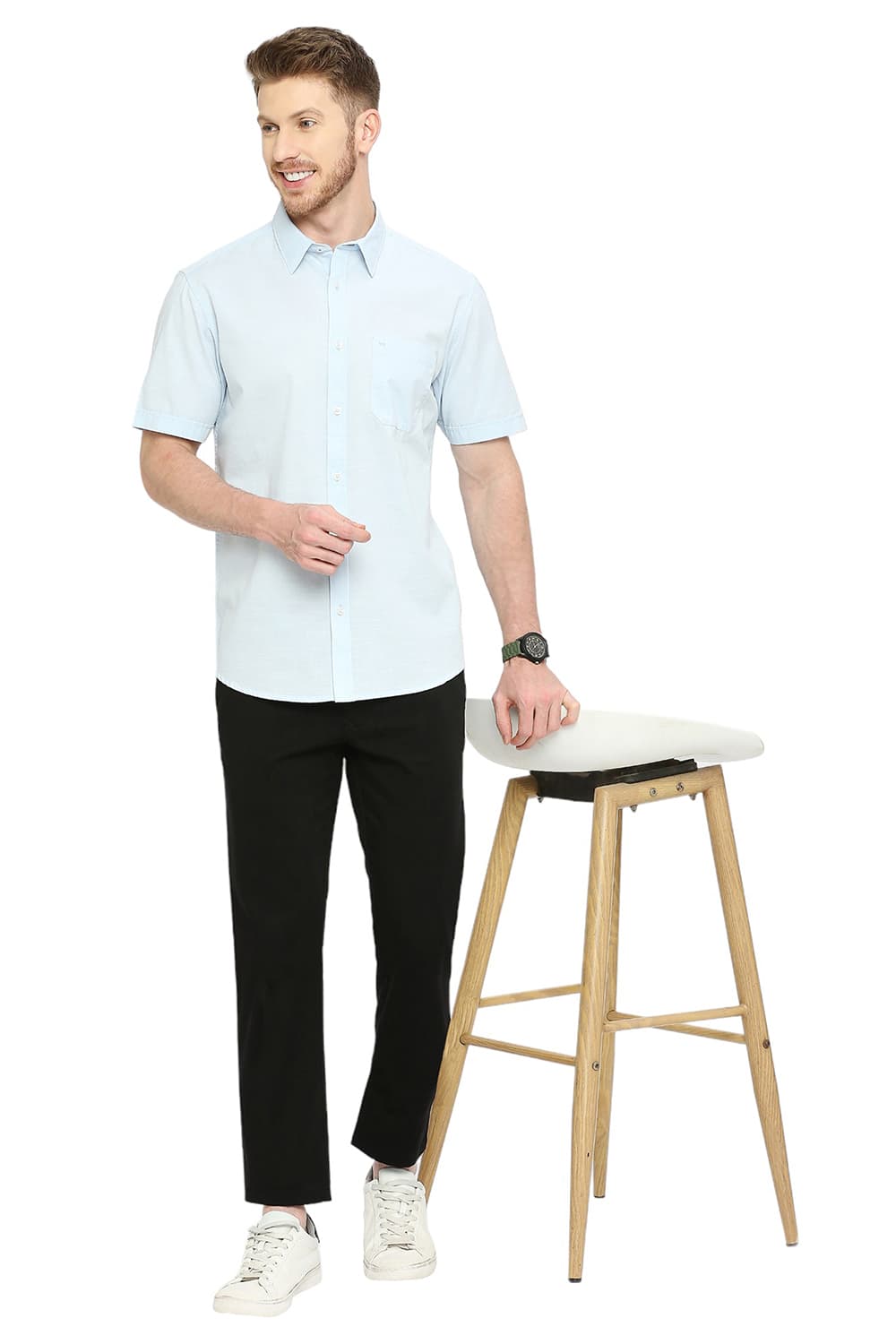 BASICS SLIM FIT COTTON SLUB HALFSLEEVES SHIRT