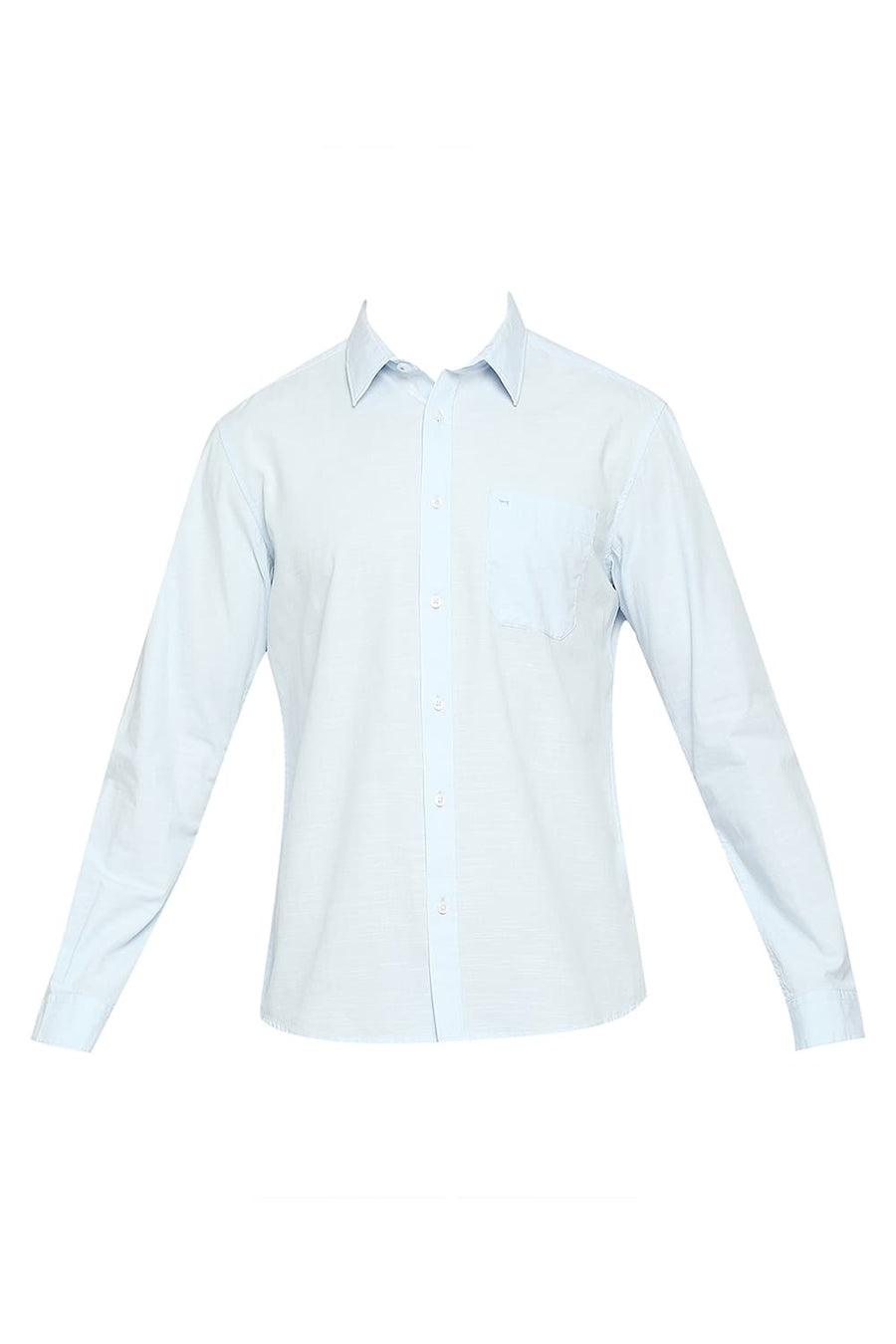 BASICS SLIM FIT AIR BLUE COTTON SLUB SHIRT