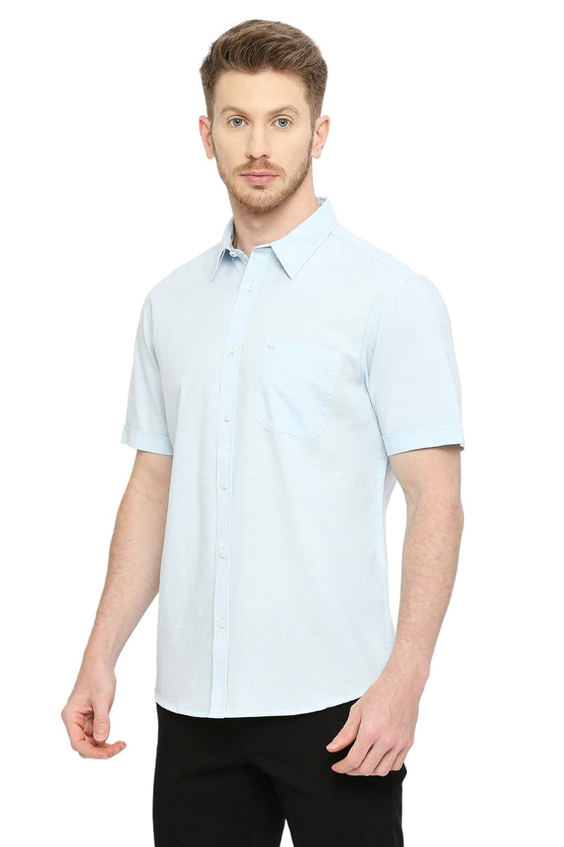 BASICS SLIM FIT COTTON SLUB HALFSLEEVES SHIRT