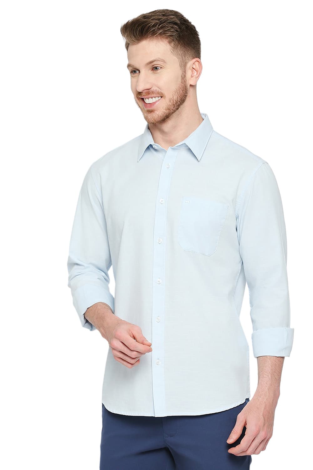 BASICS SLIM FIT COTTON SLUB SHIRT