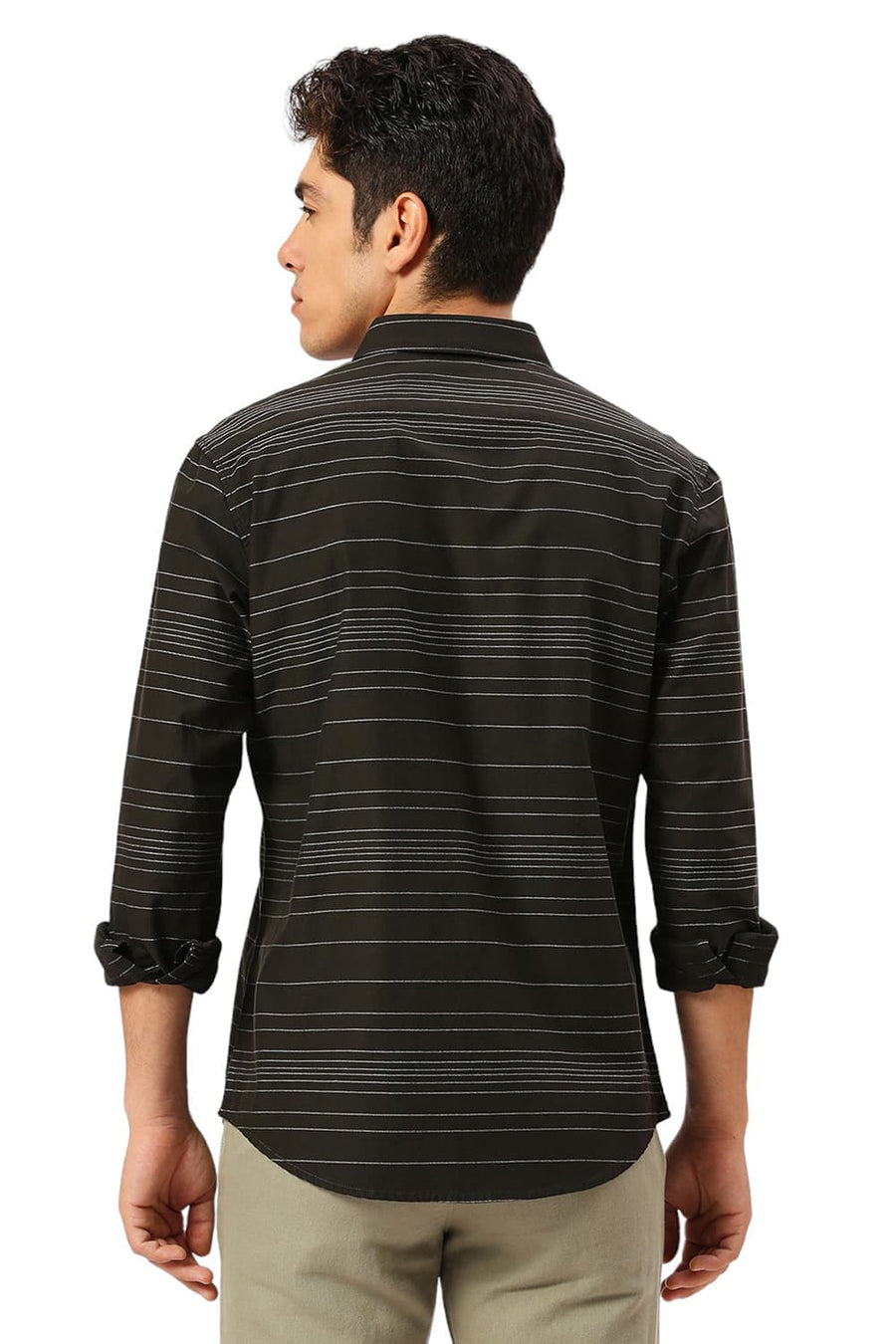 BASICS SLIM FIT BRISTOL BLACK COTTON GRINDLE STRIPE SHIRT
