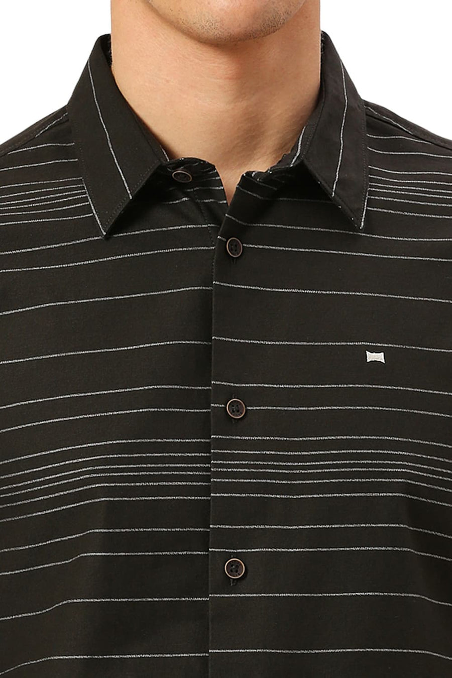 BASICS SLIM FIT BRISTOL BLACK COTTON GRINDLE STRIPE SHIRT