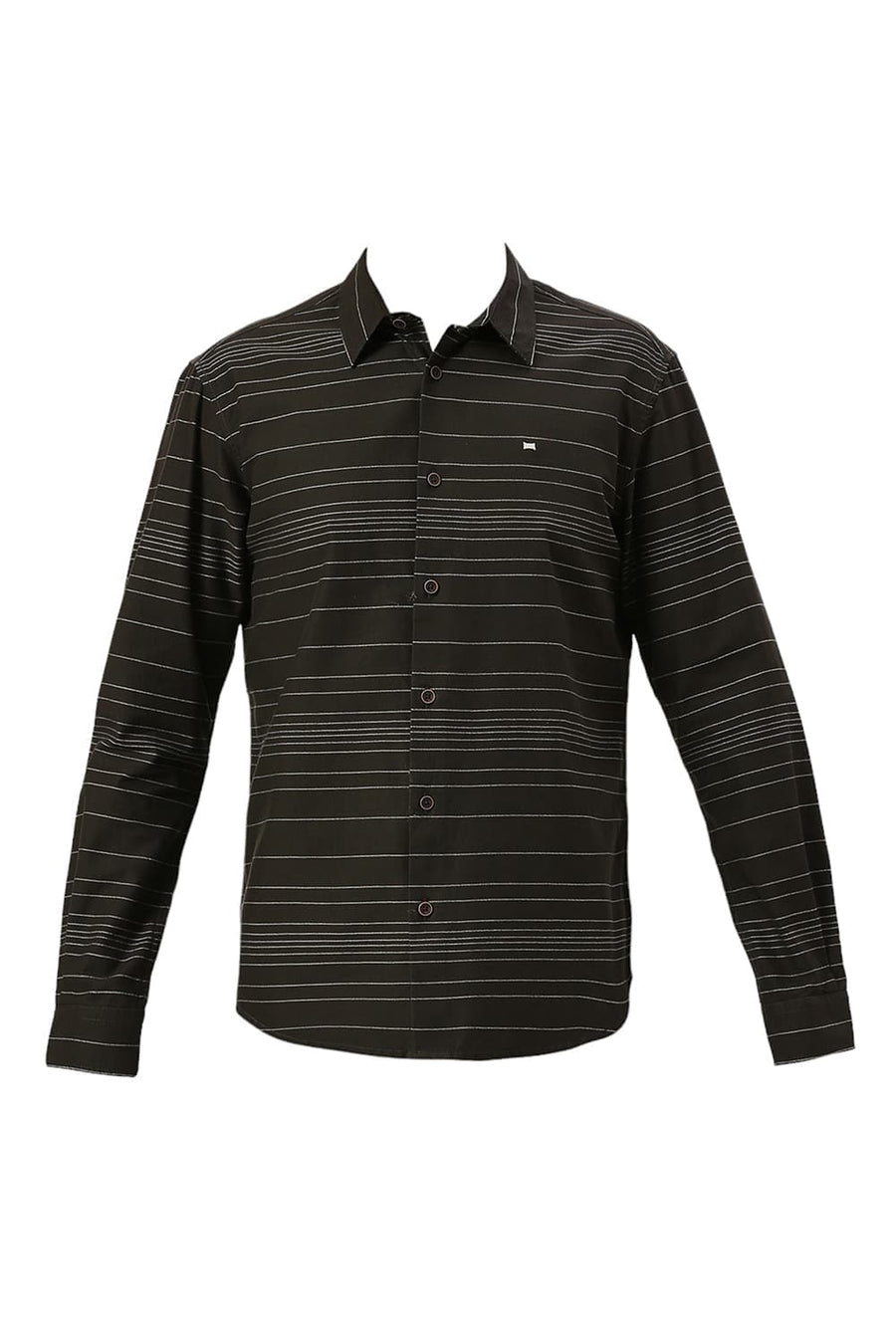 BASICS SLIM FIT BRISTOL BLACK COTTON GRINDLE STRIPE SHIRT