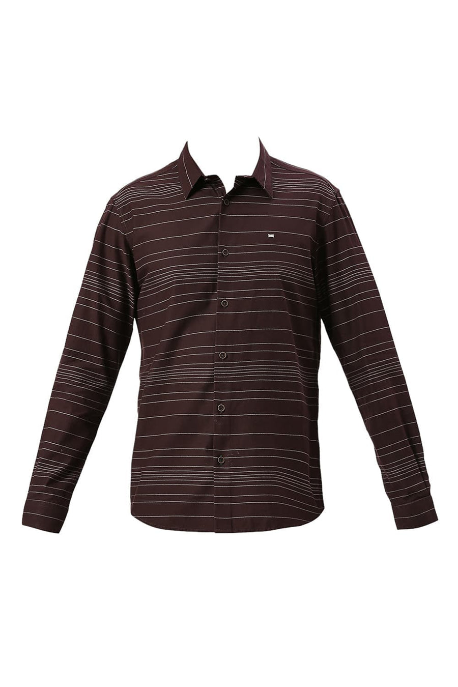 BASICS SLIM FIT FUDGE BROWN COTTON GRINDLE STRIPE SHIRT