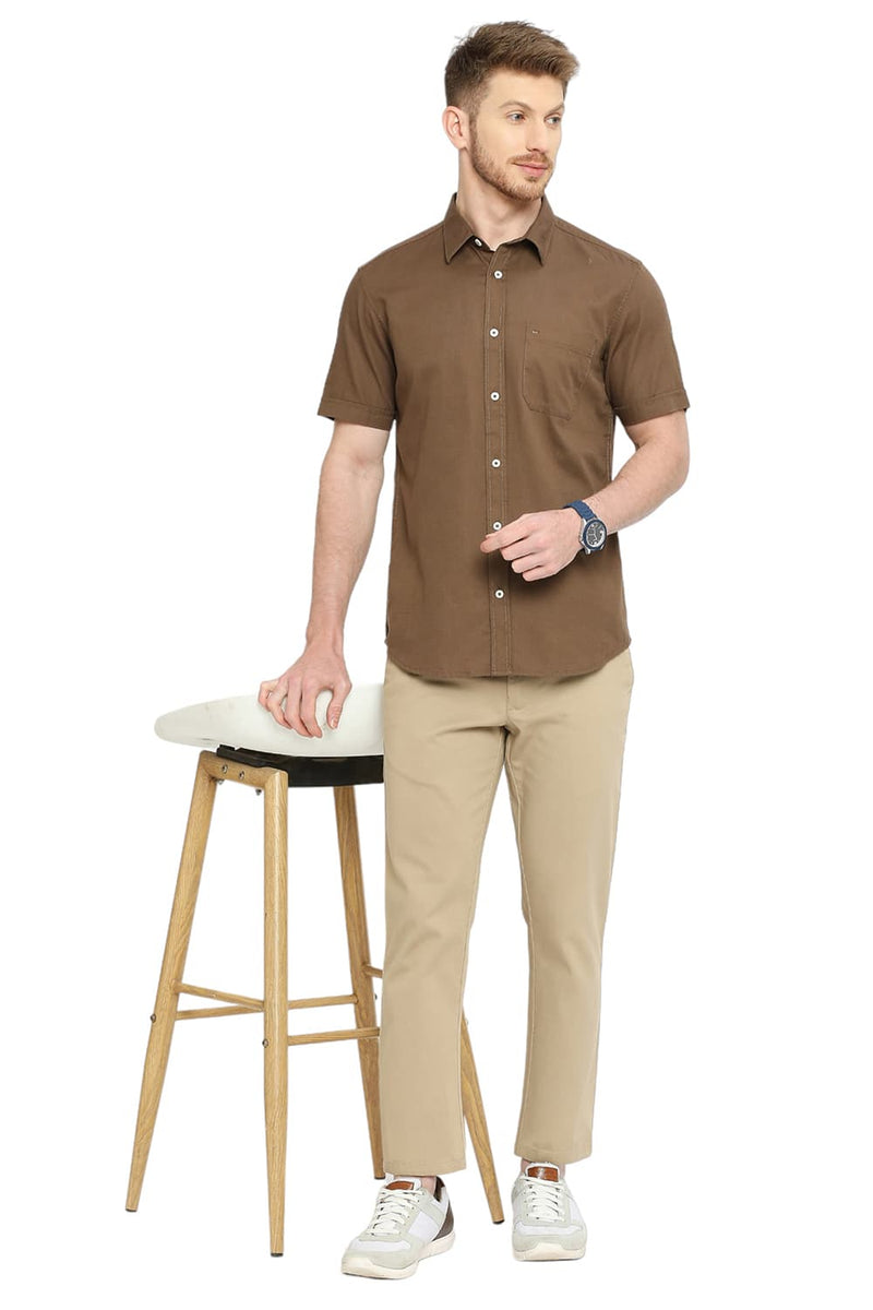 BASICS SLIM FIT COTTON BROKEN TWILL HALFSLEEVES SHIRT