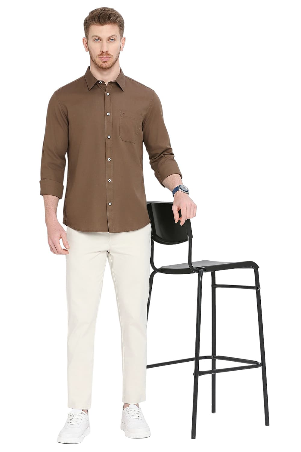 BASICS SLIM FIT COTTON BROKEN TWILL SHIRT