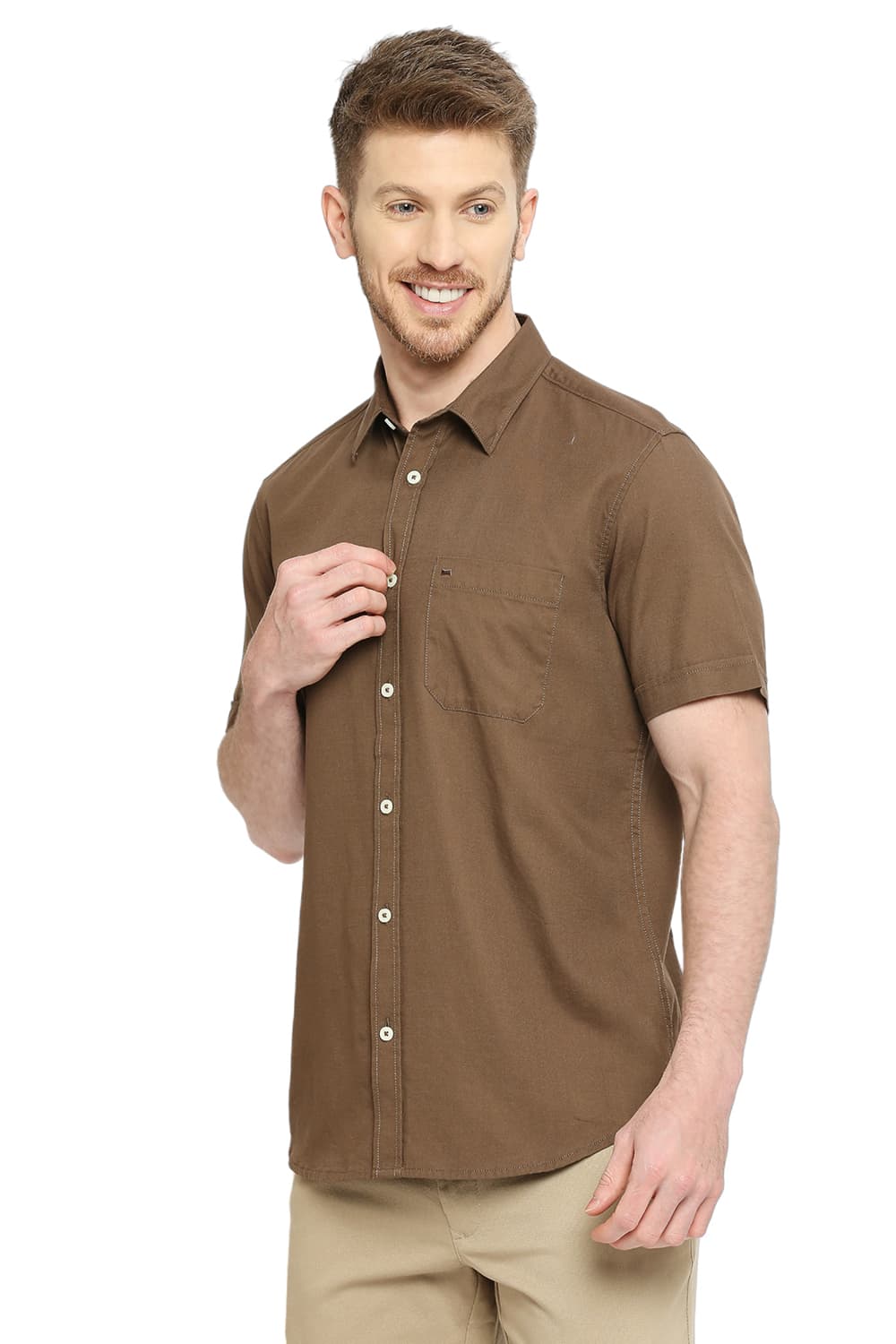 BASICS SLIM FIT COTTON BROKEN TWILL HALFSLEEVES SHIRT