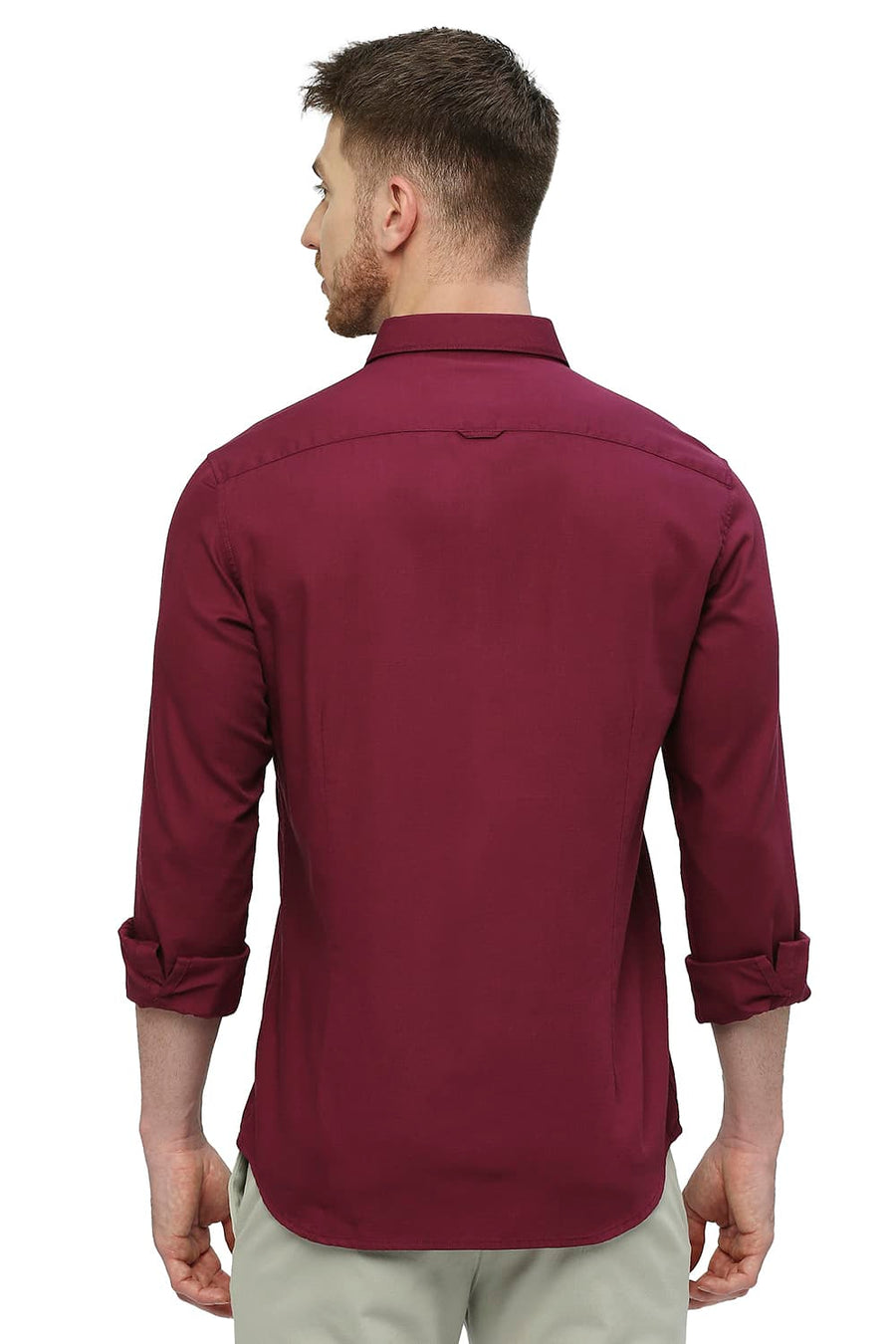 BASICS SLIM FIT MALAGA WINE COTTON BROKEN TWILL SHIRT