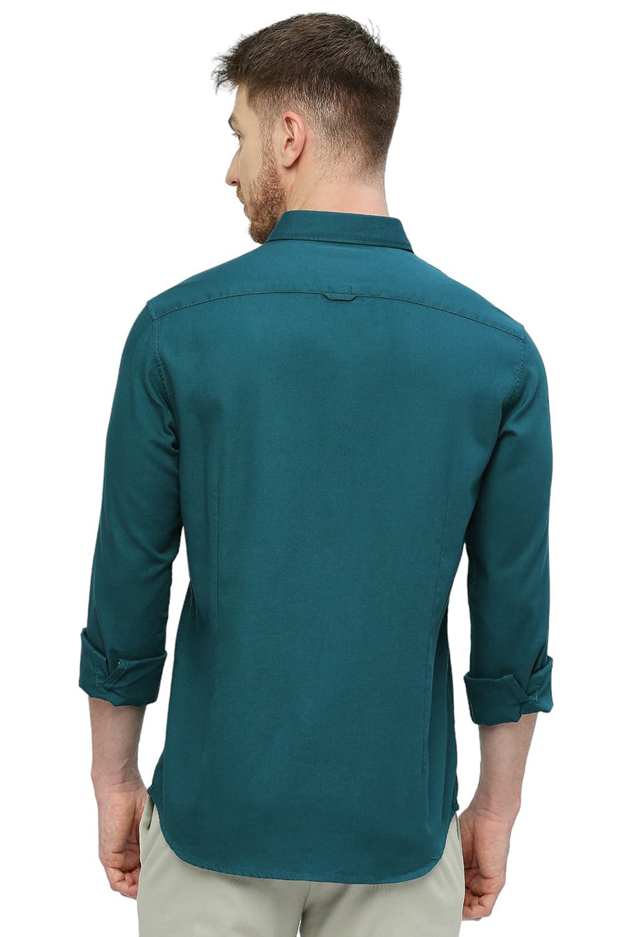 BASICS SLIM FIT QUETZAL GREEN COTTON BROKEN TWILL SHIRT