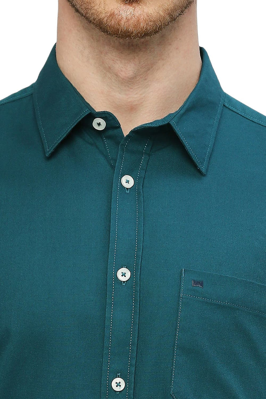 BASICS SLIM FIT QUETZAL GREEN COTTON BROKEN TWILL SHIRT