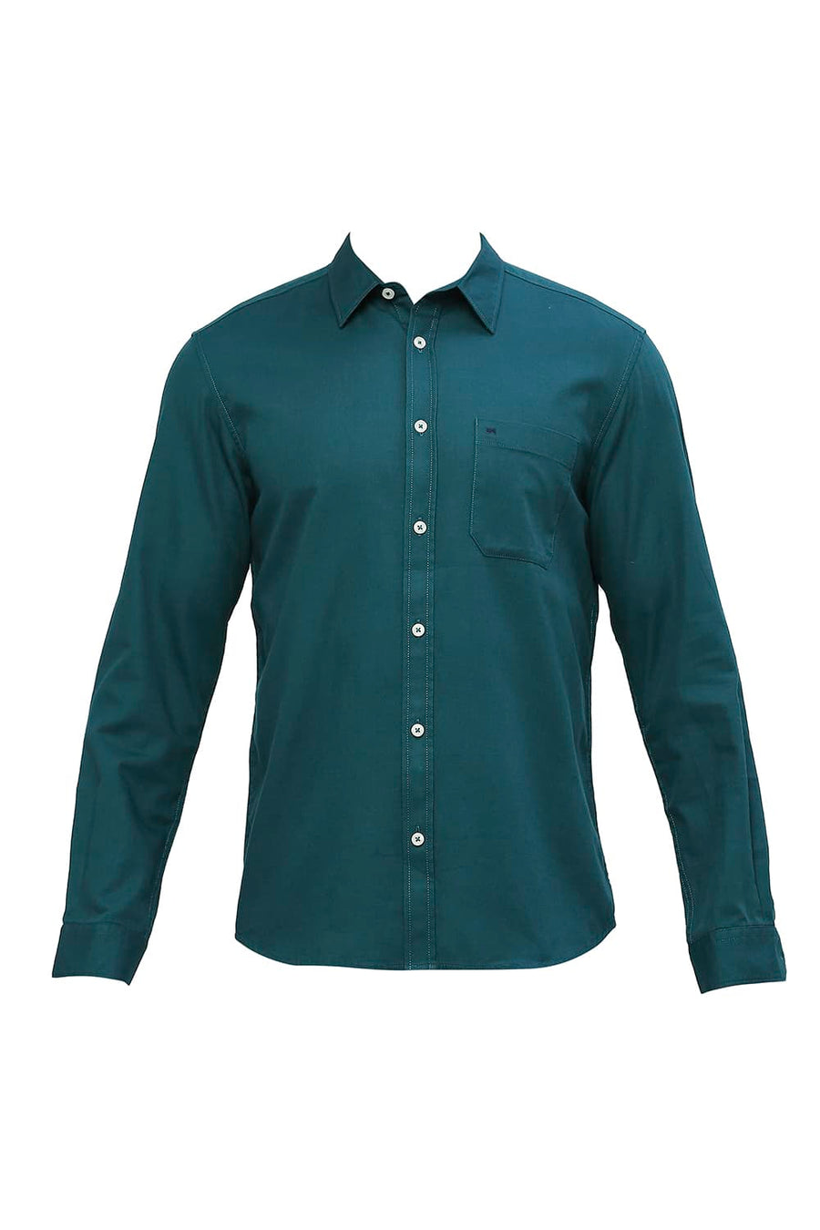 BASICS SLIM FIT QUETZAL GREEN COTTON BROKEN TWILL SHIRT