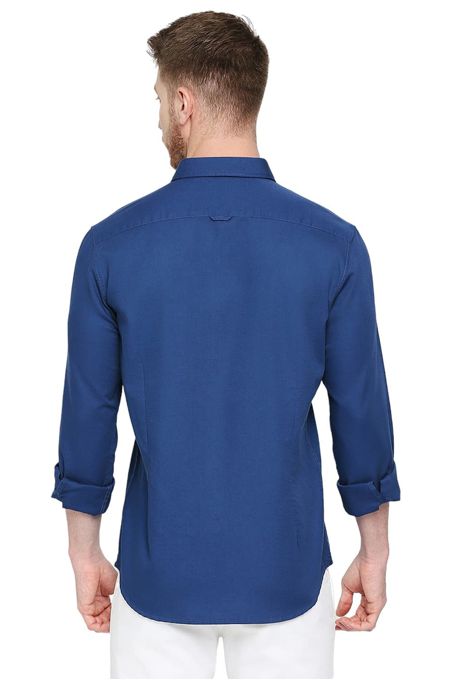 BASICS SLIM FIT GALAXY BLUE COTTON BROKEN TWILL SHIRT