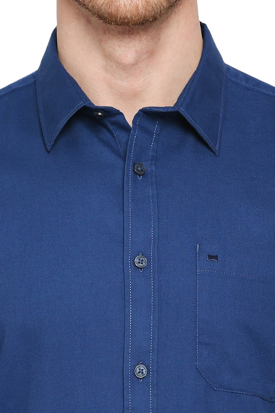 BASICS SLIM FIT GALAXY BLUE COTTON BROKEN TWILL SHIRT