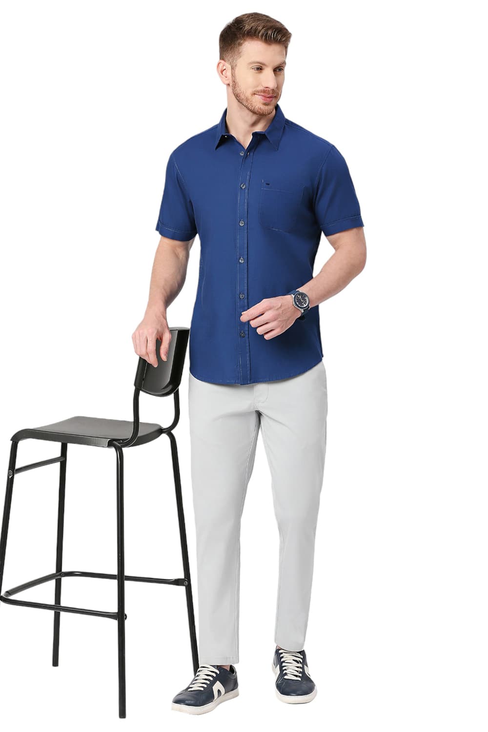 BASICS SLIM FIT COTTON BROKEN TWILL HALFSLEEVES SHIRT